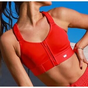 SHEFIT Sports Bra Medium Front Zip Adjustable Straps Coral